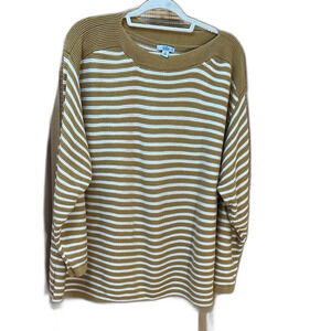 Croft and Barrel Gold White striped boat neck cotton blend sweater 2X